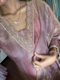 Golden Glow Maroon Tissue Silk Suit
