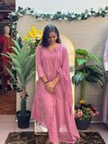 Blush Pink Floral Embroidered Kurti Set with Dupatta