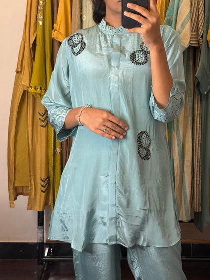 Light green Pure Chinon Silk Handcrafted Set