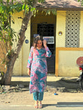 Teal & Rose Tropical Printed Straight Kurti Set