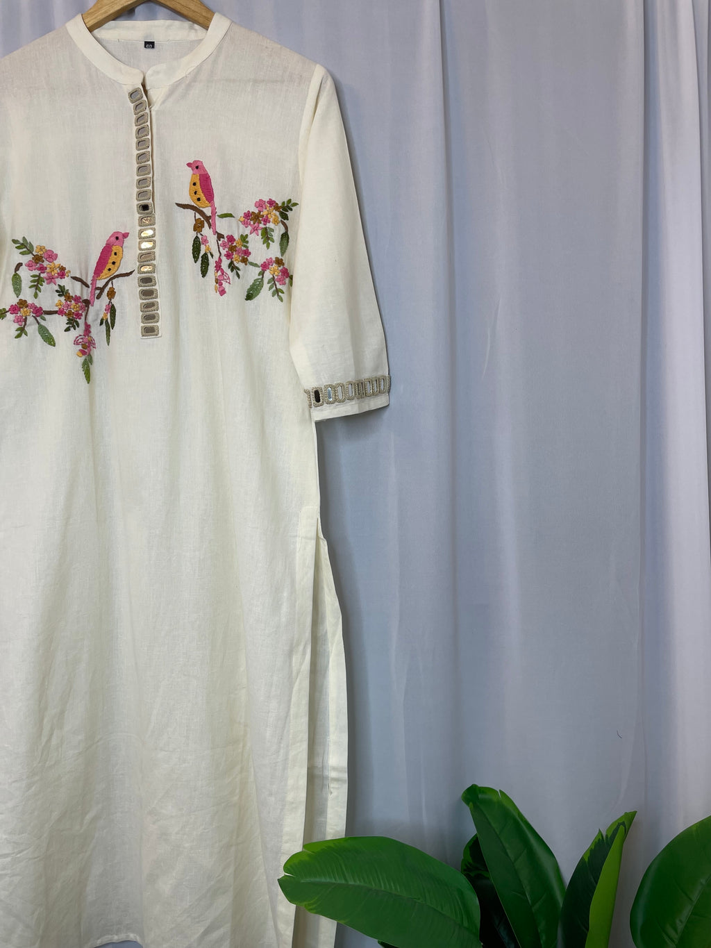 Sky Charm Embroidered Linen Kurta