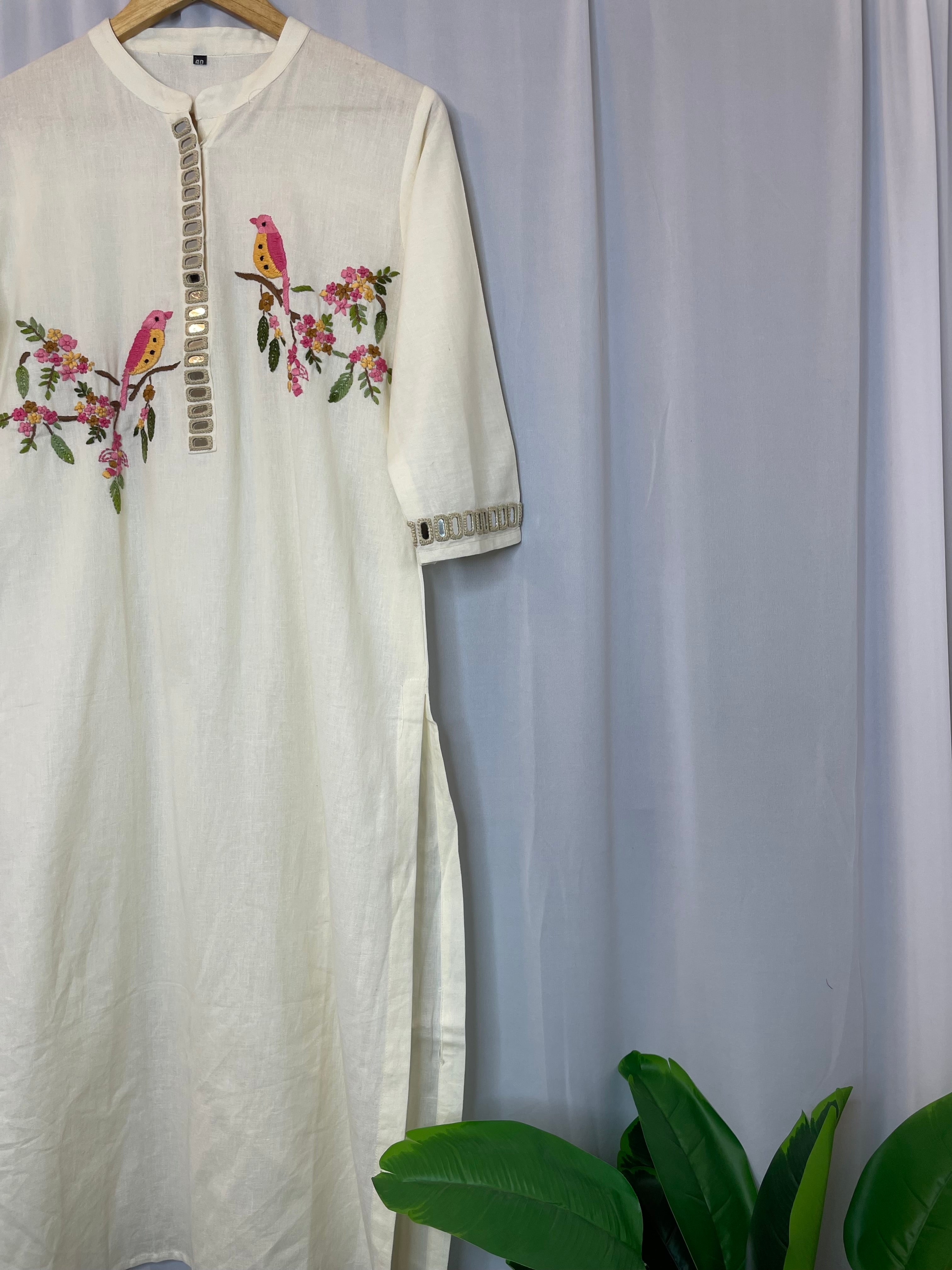 Sky Charm Embroidered Linen Kurta