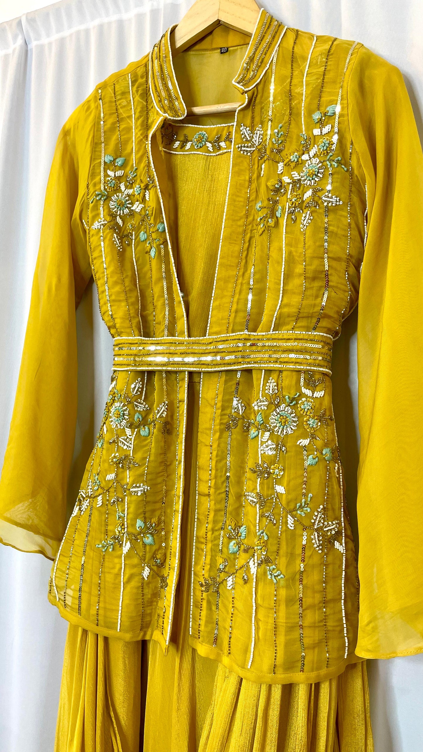 Zehra Mustard Embellished Gown Set