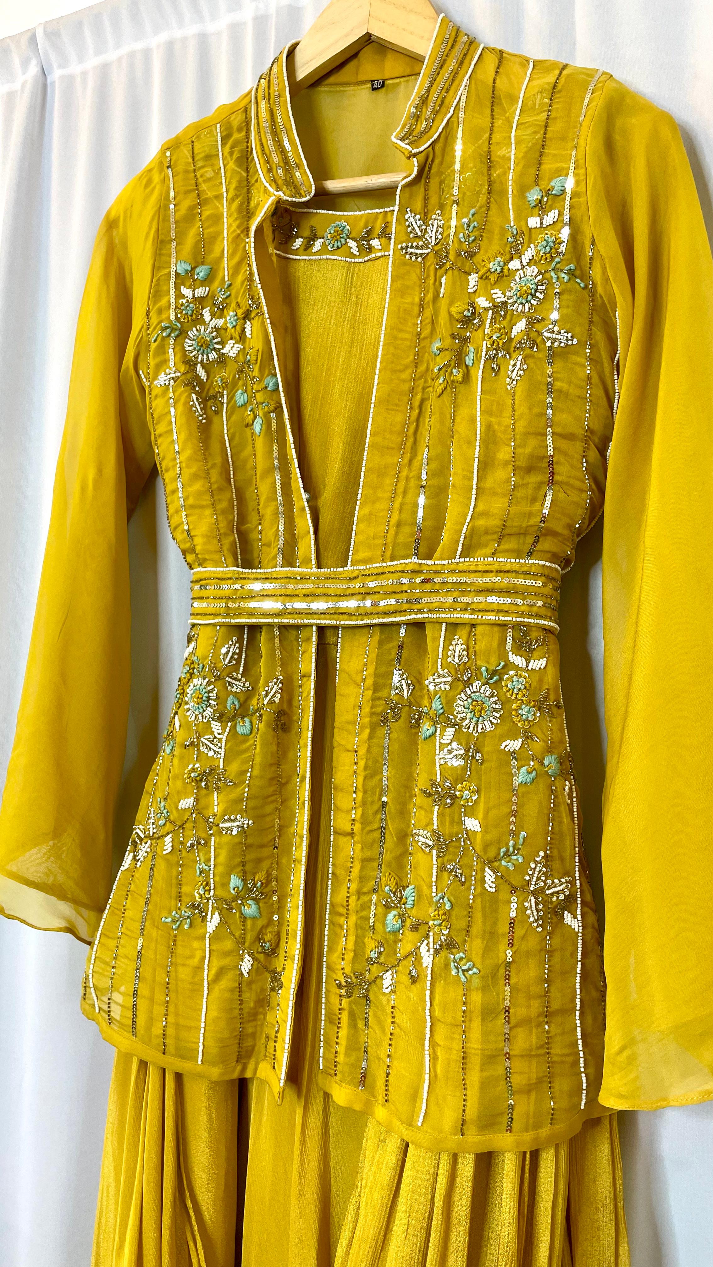 Zehra Mustard Embellished Gown Set