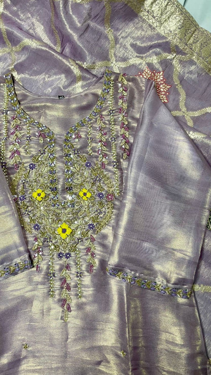 Lavender Zari Garden Suit Set
