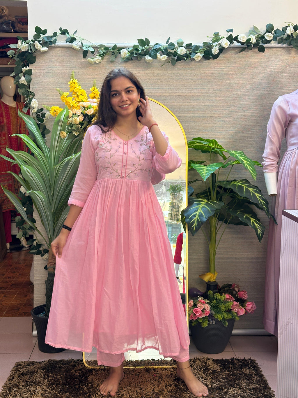 Blush Pink Embroidered Anarkali Kurti set