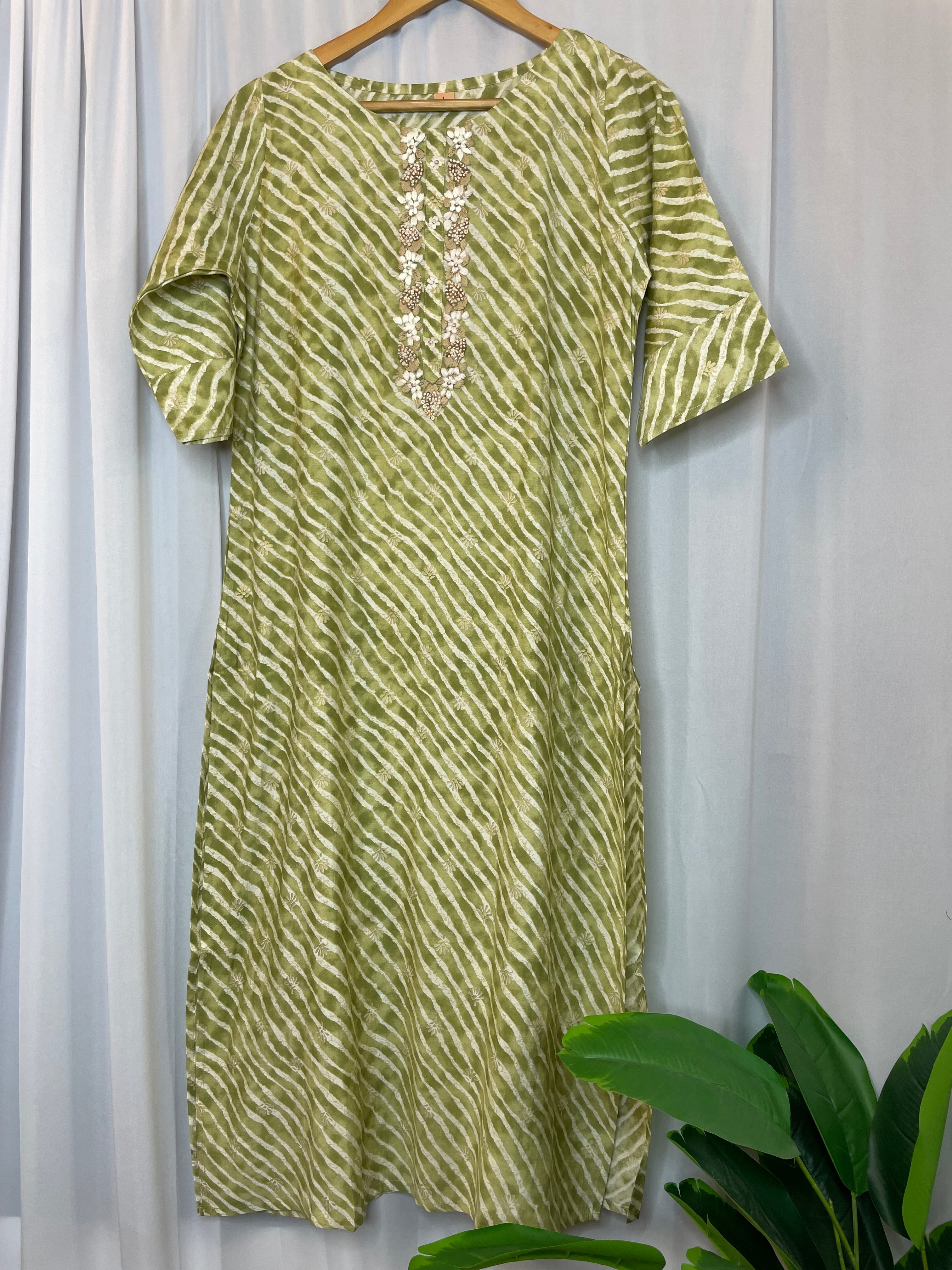 Ikat Green Straight Kurta