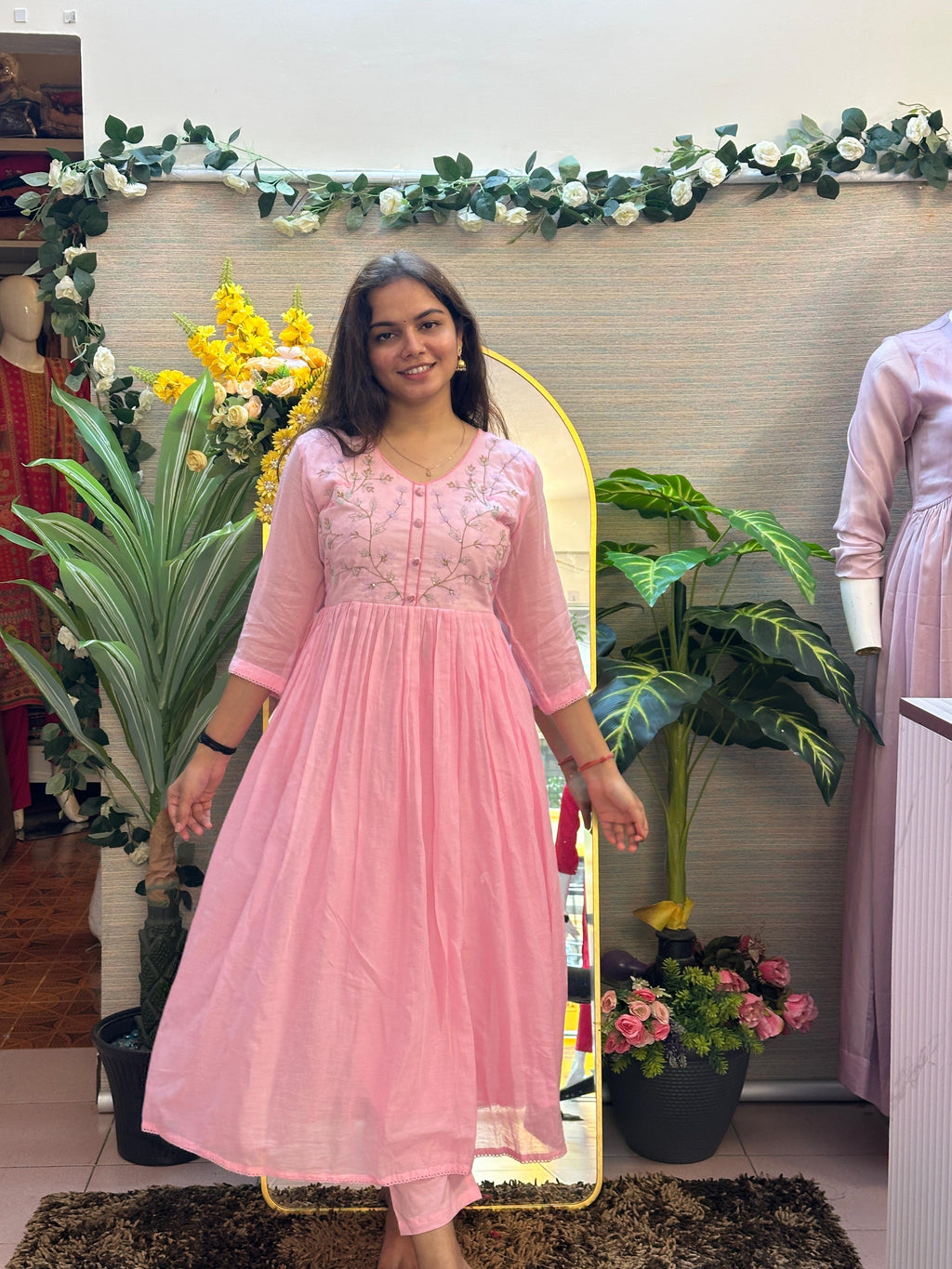 Blush Pink Embroidered Anarkali Kurti set