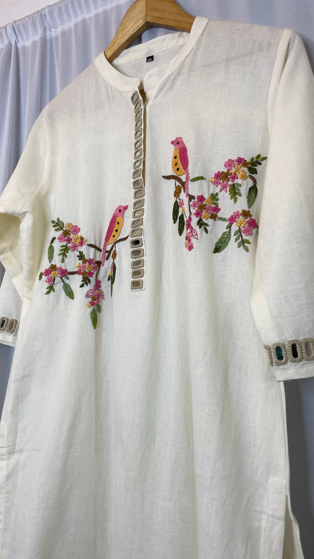 Sky Charm Embroidered Linen Kurta