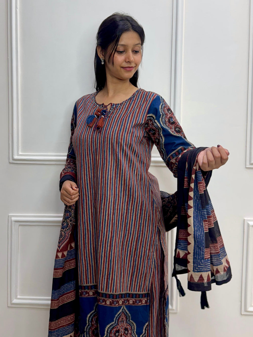 Heritage Charm Striped Cotton Kurti Set