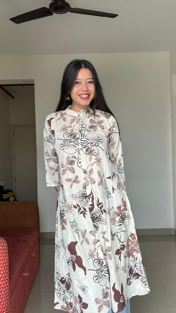 Elegant floral printed A line kurti