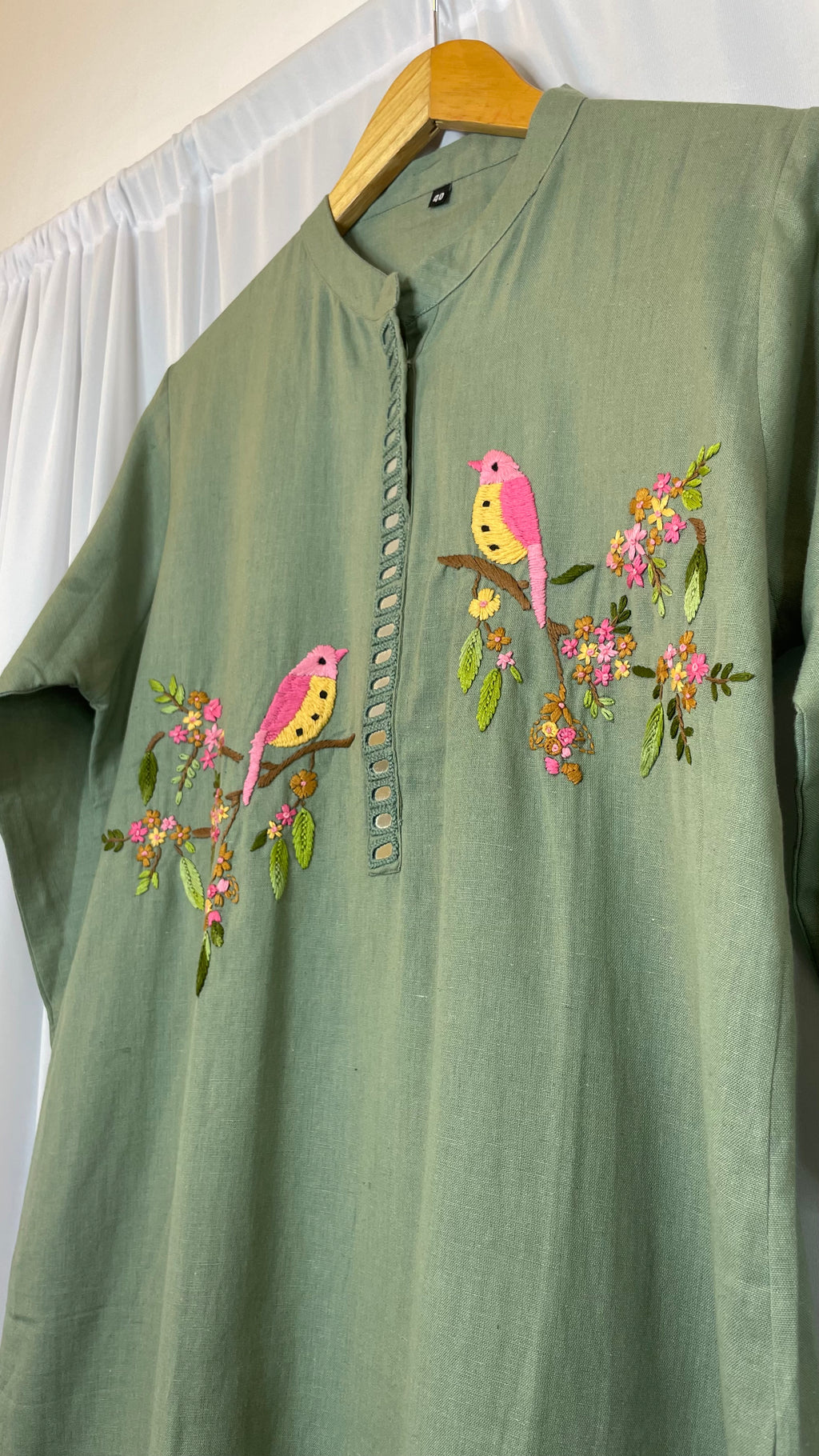 Sage Songbird Mirror Work  Kurta