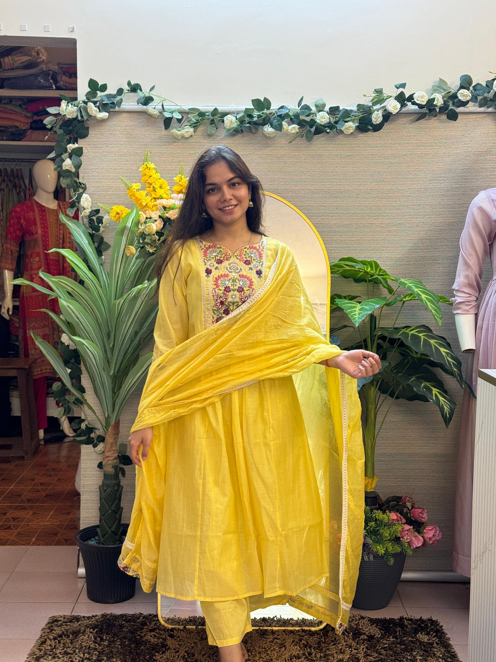 Sunshine Bloom Embroidered Anarkali Set with Duptta