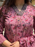 Rose Pink Floral Printed Straight Kurti Set with Dupatta
