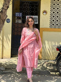 Rose Pink Embroidered Kurti Set with Dupatta
