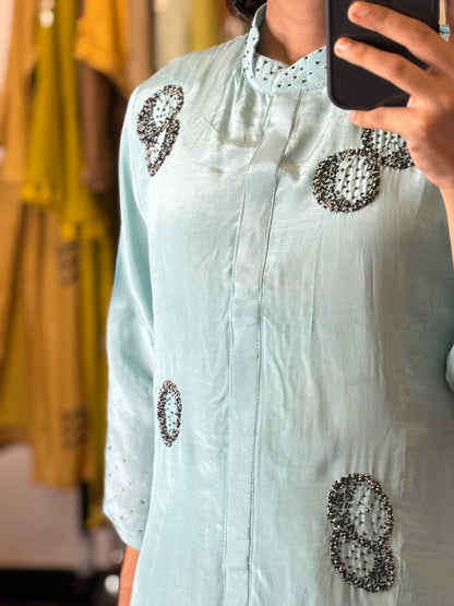 Light green Pure Chinon Silk Handcrafted Set