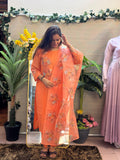 Peach Blossom Floral Suit Set with Printed Organza Dupatta