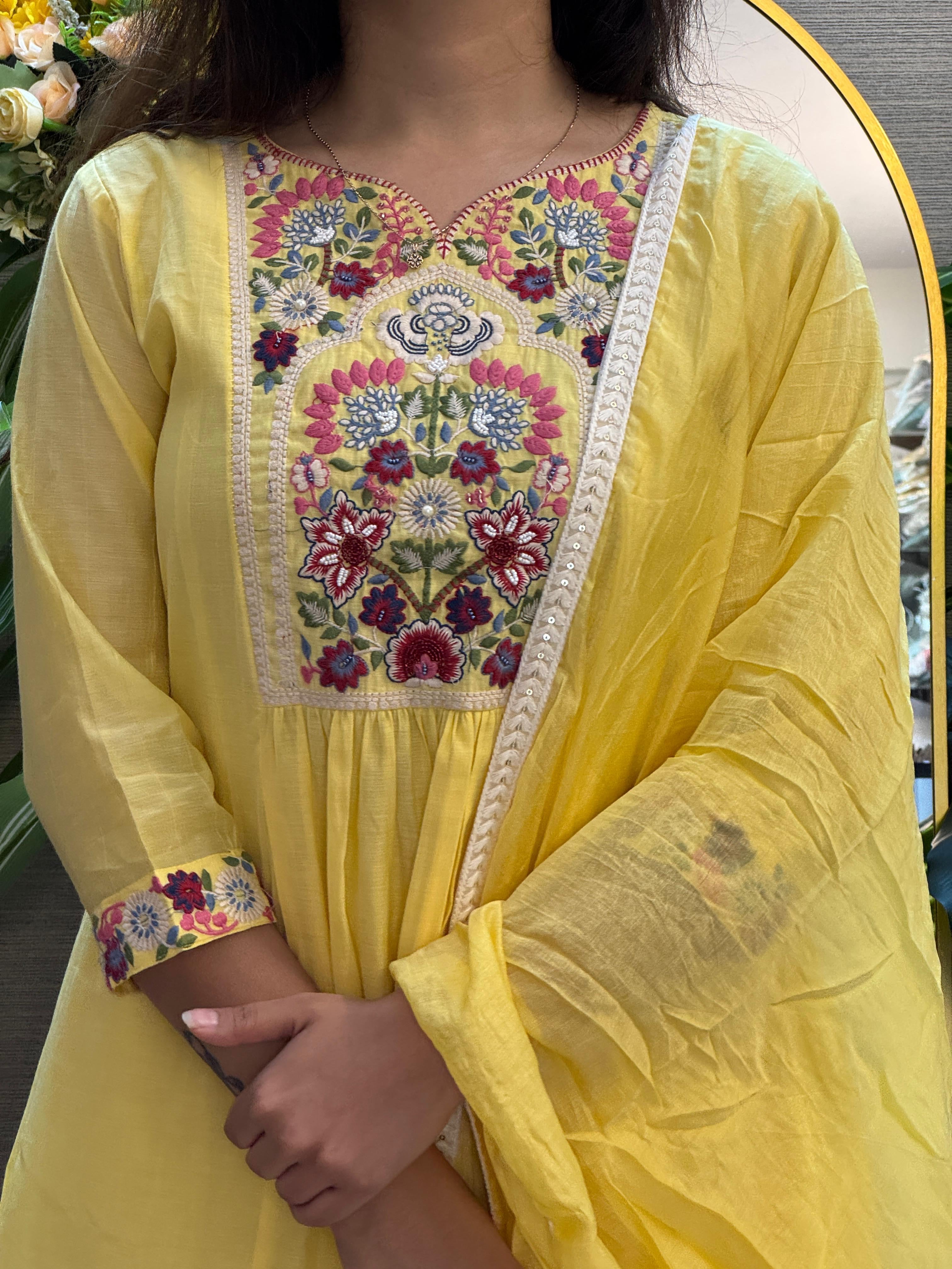 Sunshine Bloom Embroidered Anarkali Set with Duptta