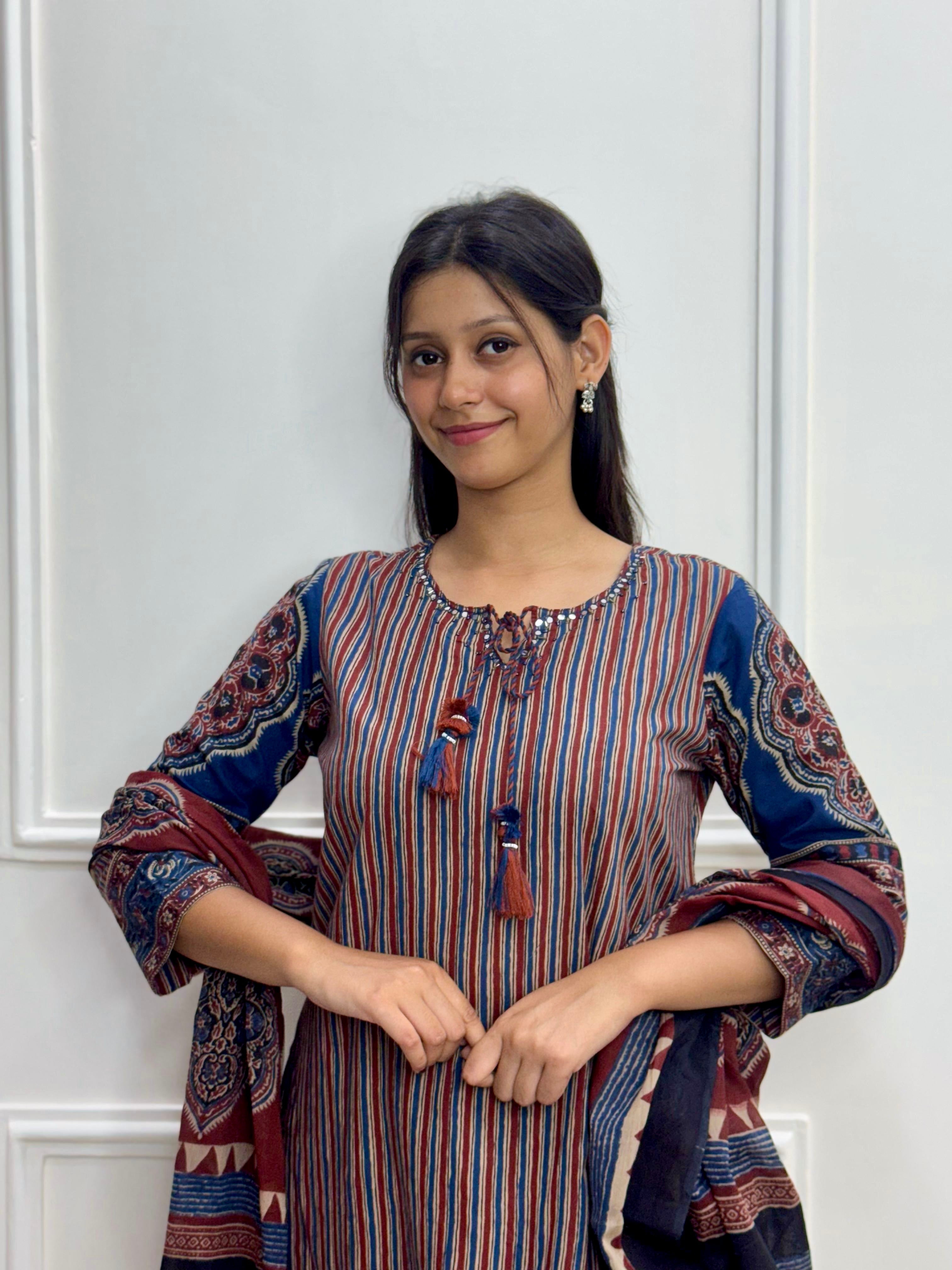 Heritage Charm Striped Cotton Kurti Set