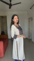 Ethnic printed straight kurti with contrast yoke