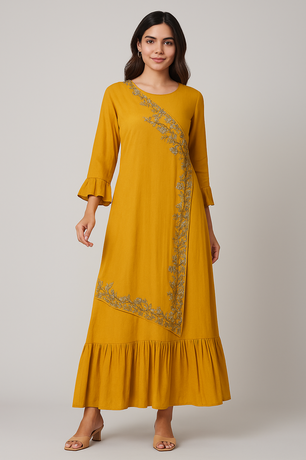 Amber Bloom Georgette Ruffle Gown