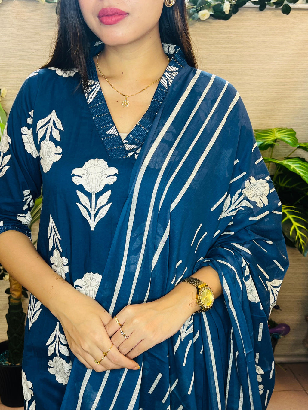 Neelam Poo Mul Chanderi Silk Suit Set