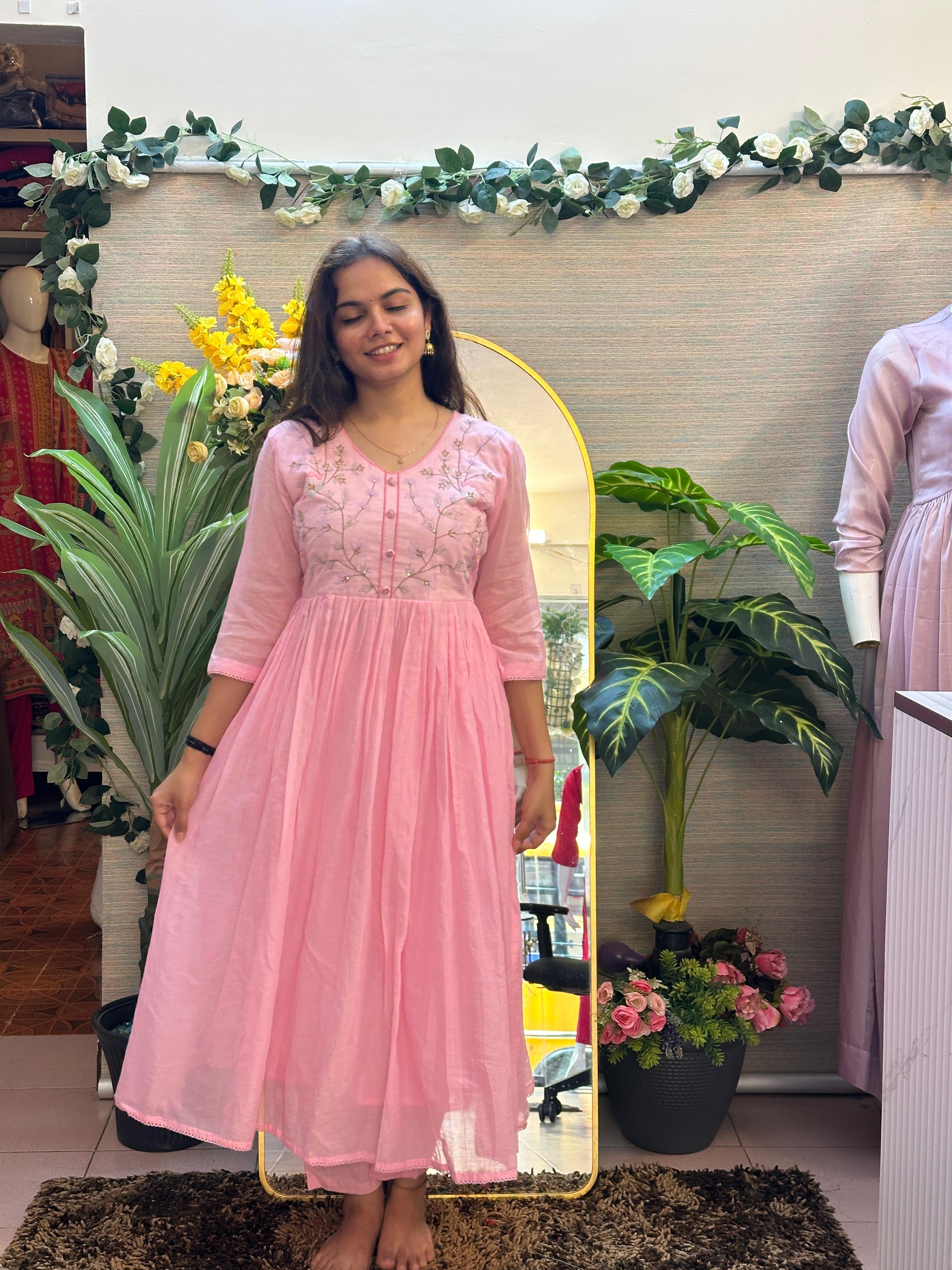 Blush Pink Embroidered Anarkali Kurti set