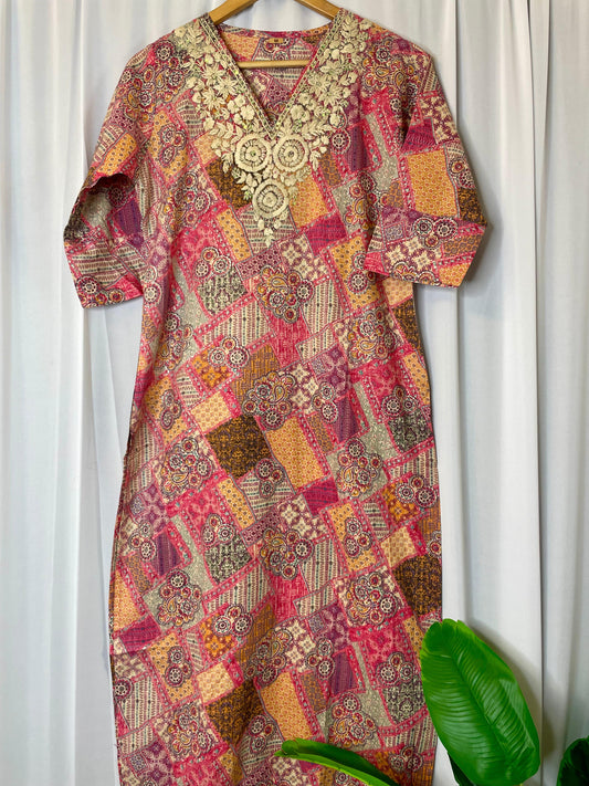 Mul cotton hand embroidered kurti