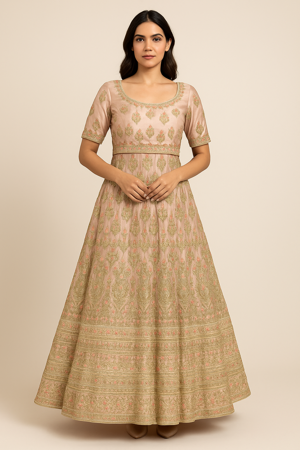 Blush Gold Zari Embroidered Lehenga Set