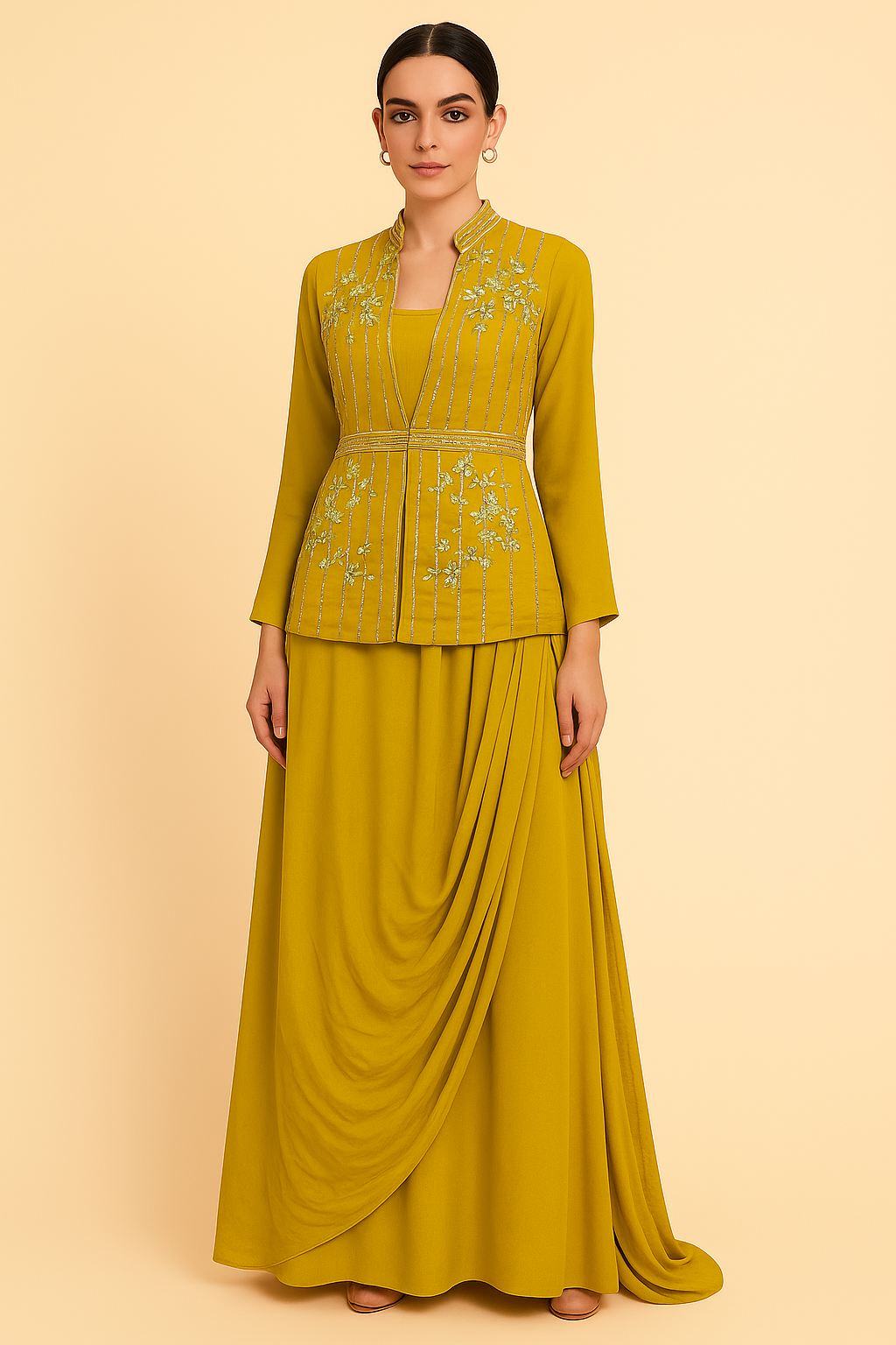 Zehra Mustard Embellished Gown Set
