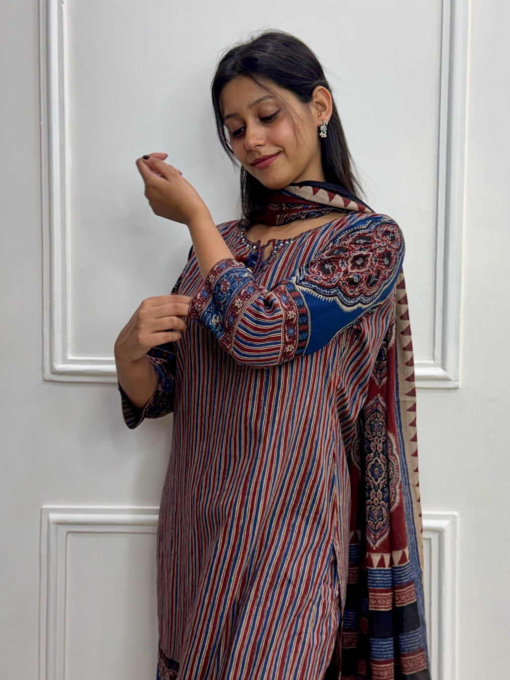 Heritage Charm Striped Cotton Kurti Set