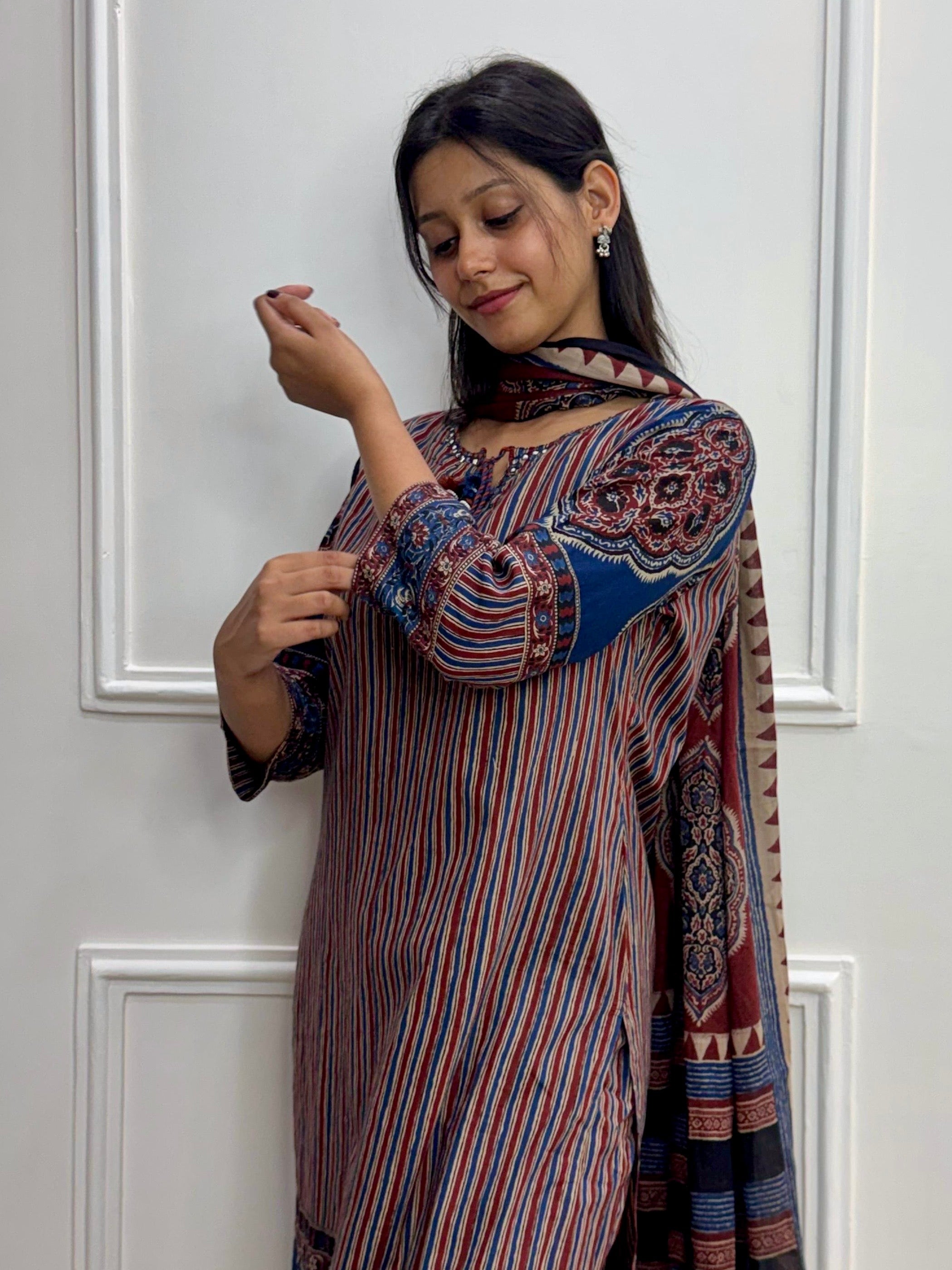 Heritage Charm Striped Cotton Kurti Set