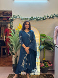 Midnight Blue Embroidered Kurti Set with Sheer Dupatta