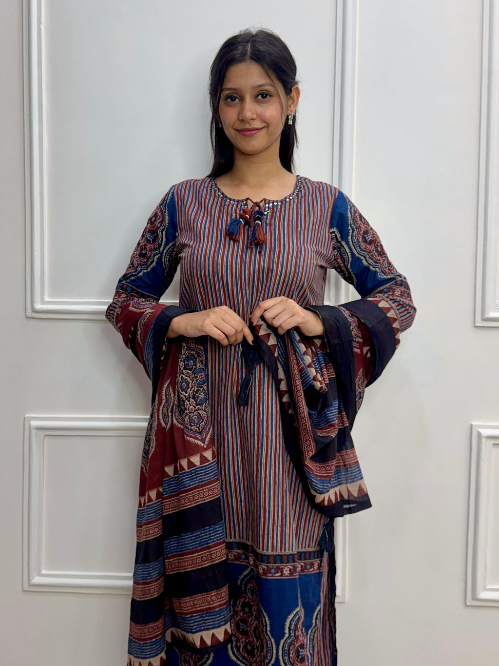 Heritage Charm Striped Cotton Kurti Set