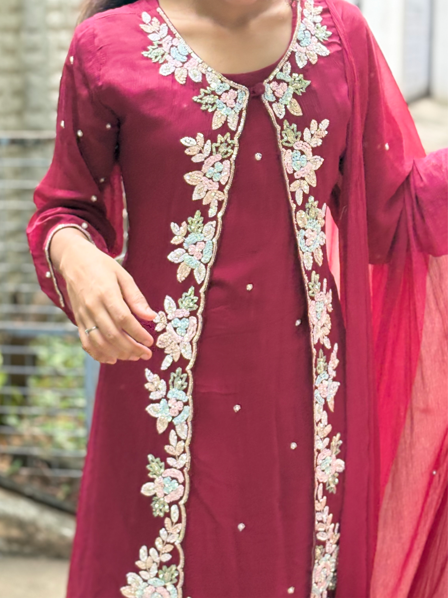 Ruby Red Sequence Splendor Coat Suit