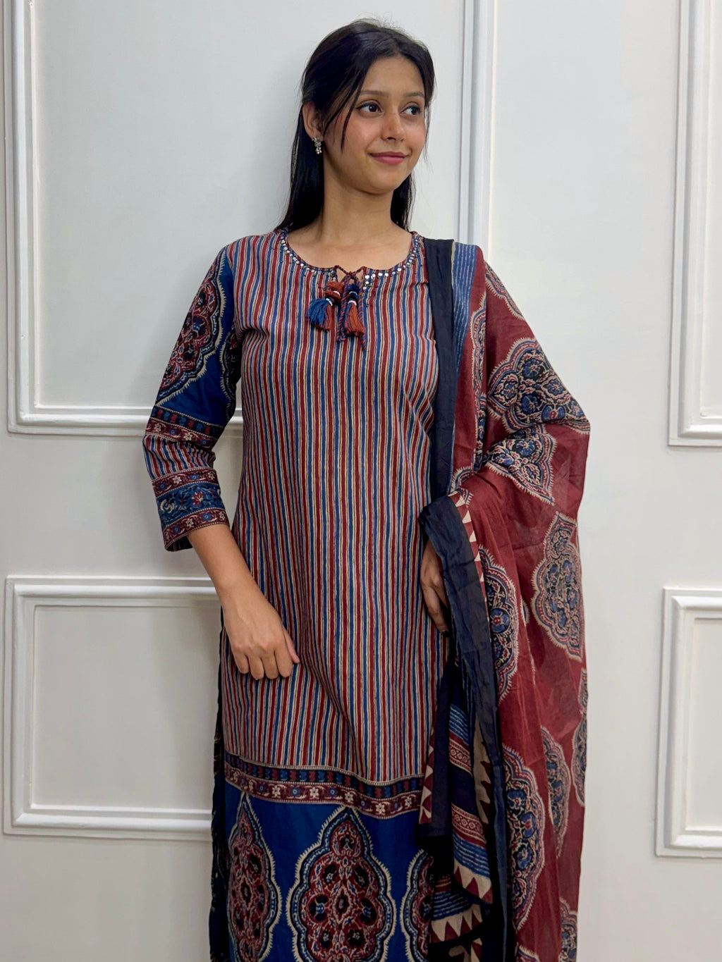 Heritage Charm Striped Cotton Kurti Set