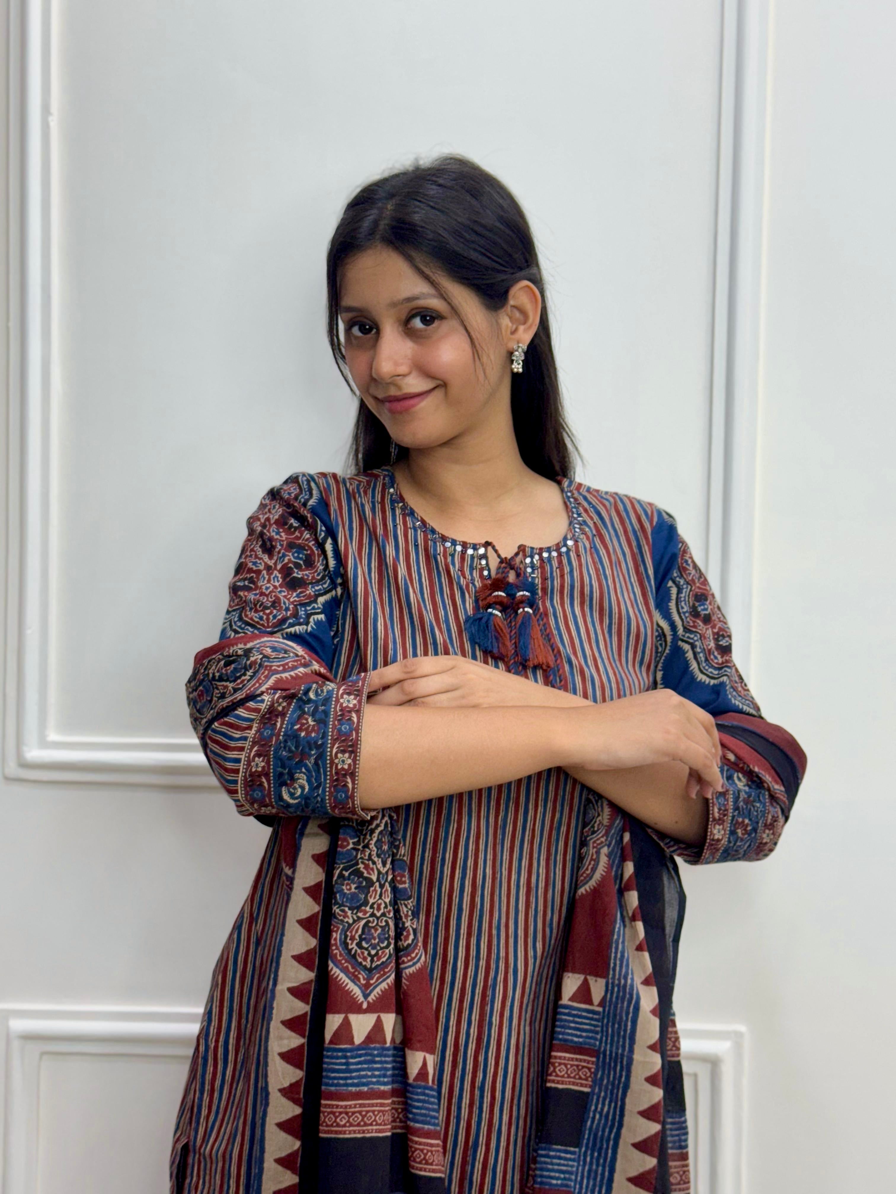 Heritage Charm Striped Cotton Kurti Set