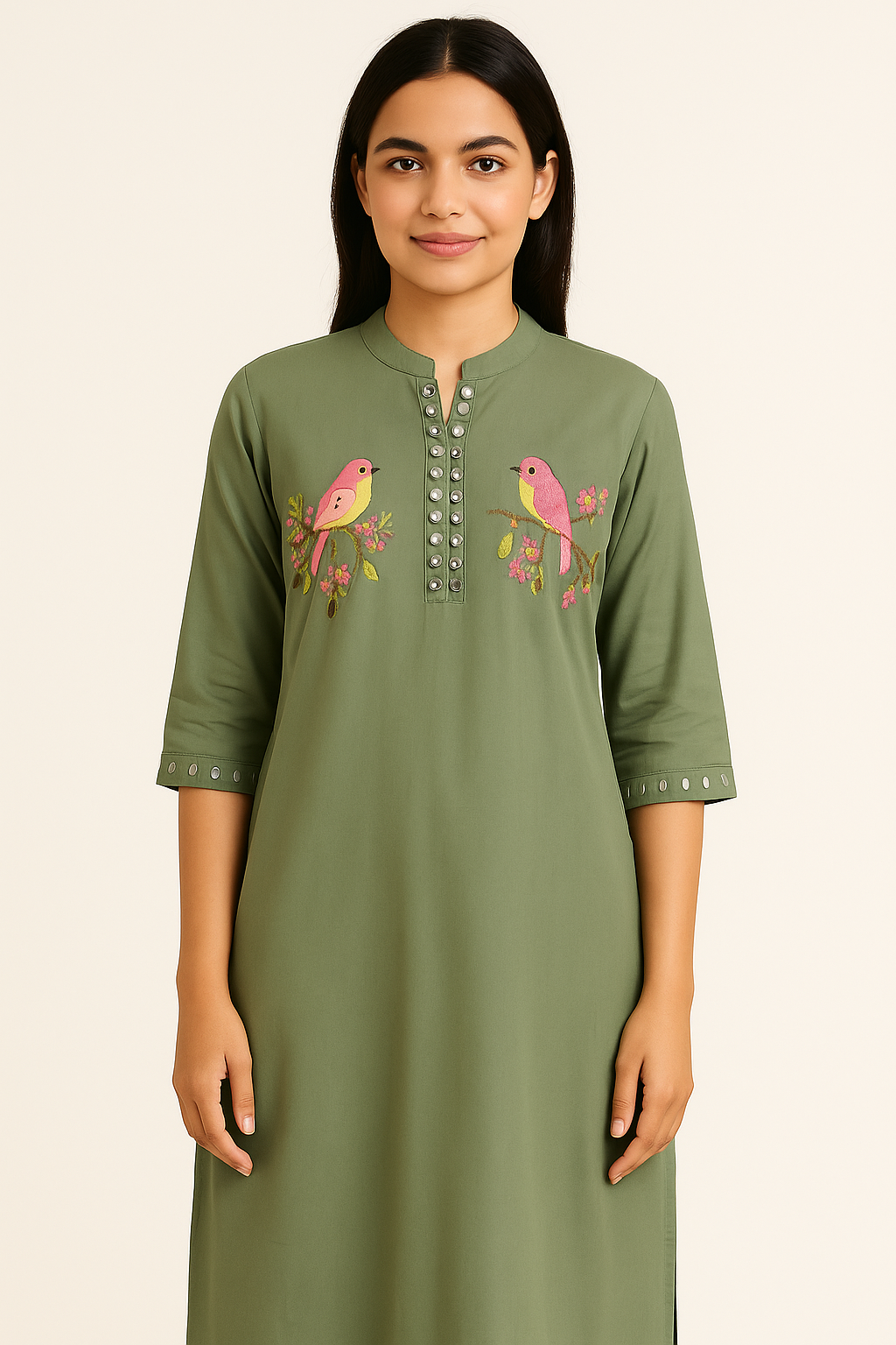 Sage Songbird Mirror Work  Kurta