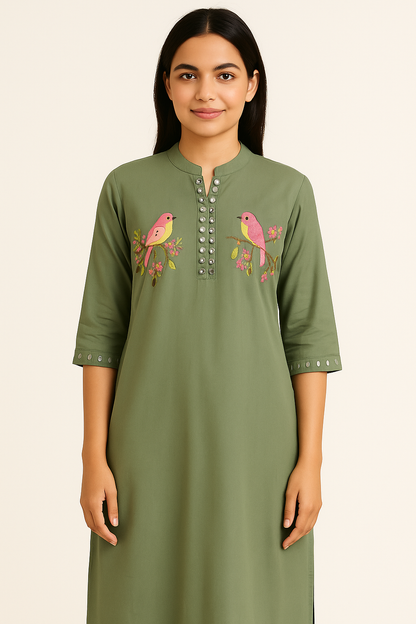 Sage Songbird Mirror Work  Kurta