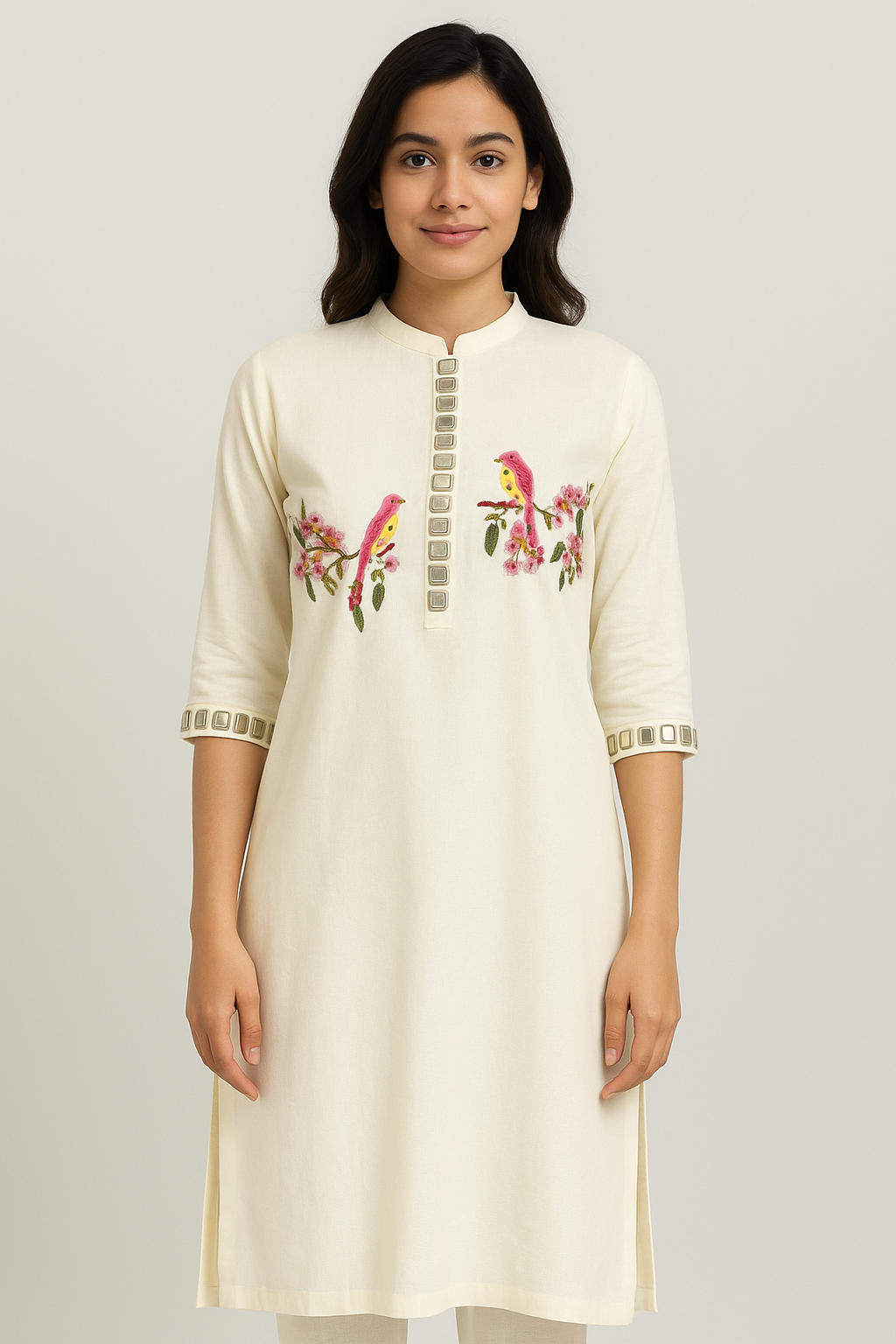Sky Charm Embroidered Linen Kurta