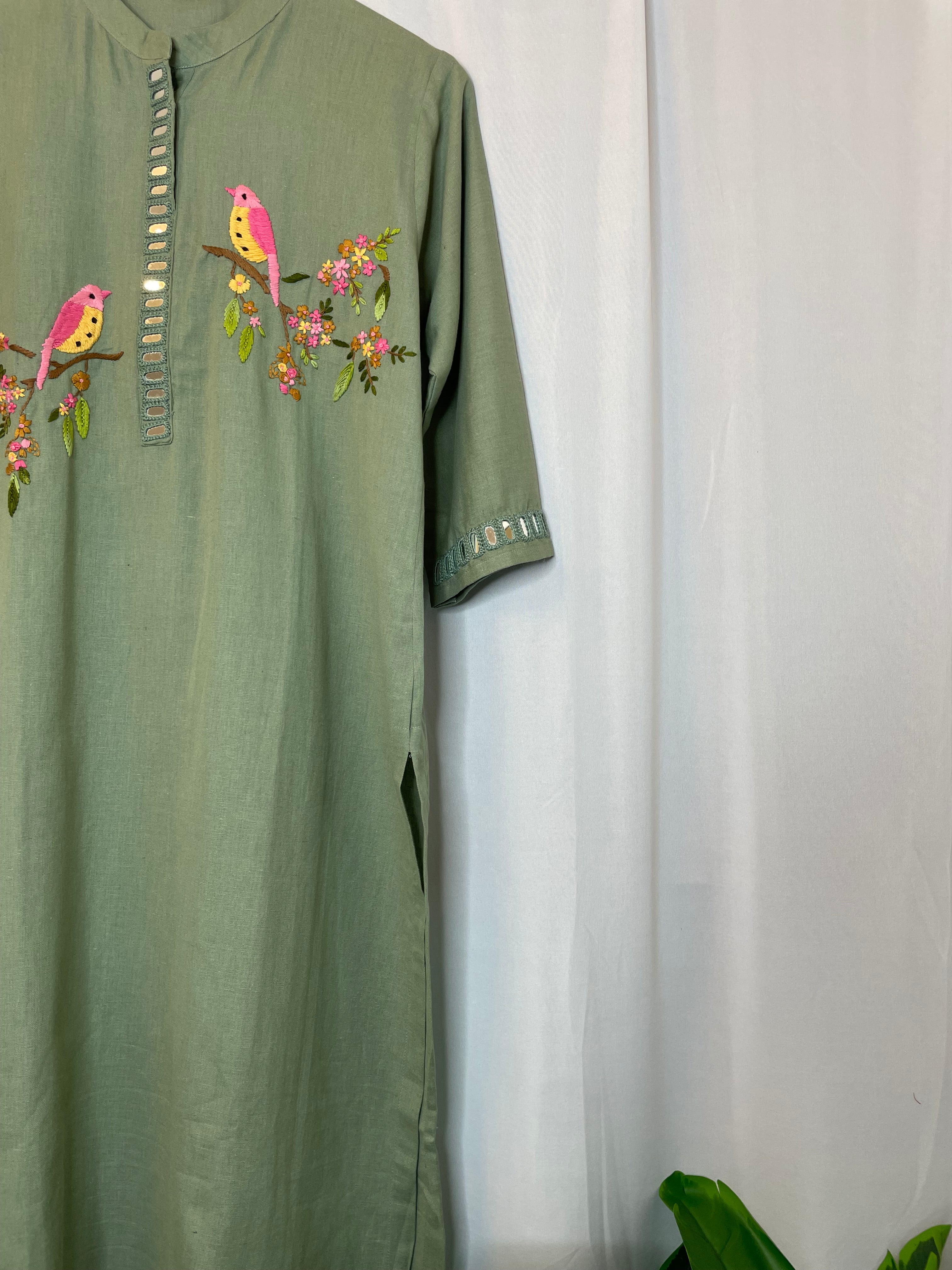 Sage Songbird Mirror Work  Kurta