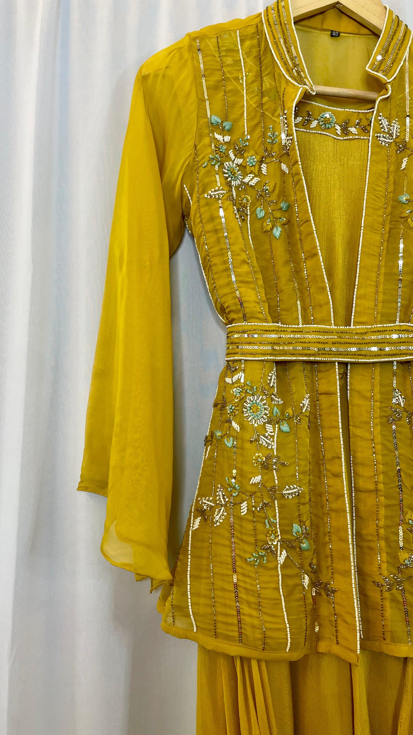 Zehra Mustard Embellished Gown Set