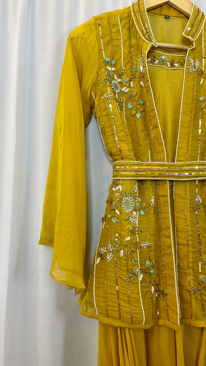 Zehra Mustard Embellished Gown Set
