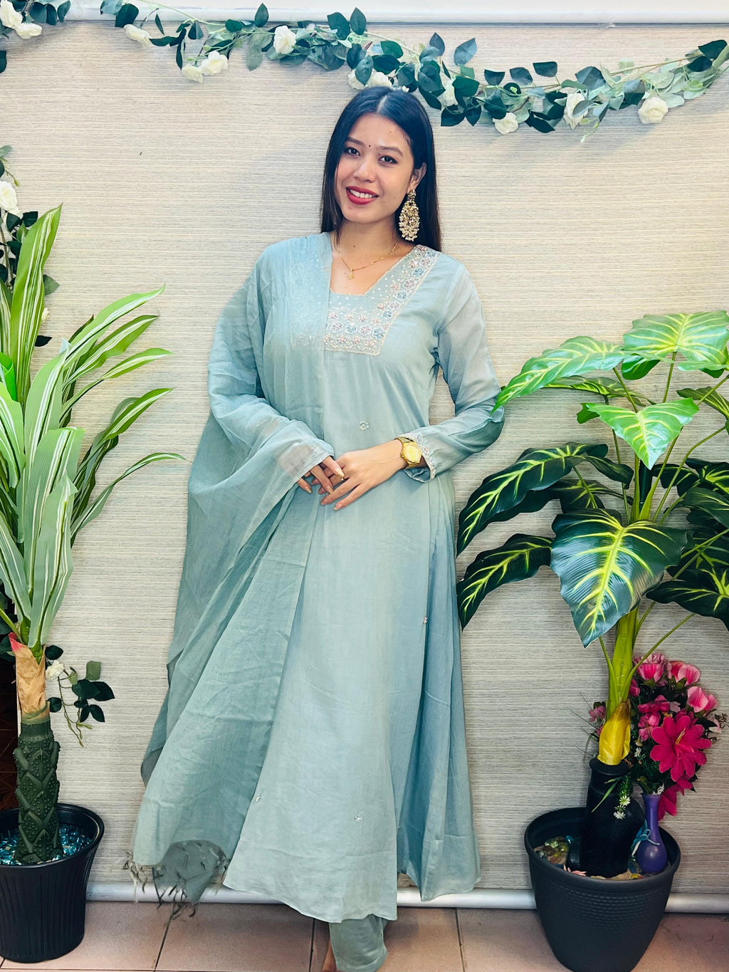 Nila Roja Mul Chanderi Silk Suit Set