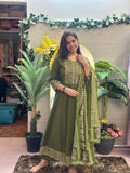 Olive Heritage Printed Anarkali Suit Set with Dupatta