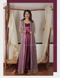 Satin Anarkali Gown with Embellished Net Overlay