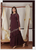 Wine Maroon Embellished Layered Go
