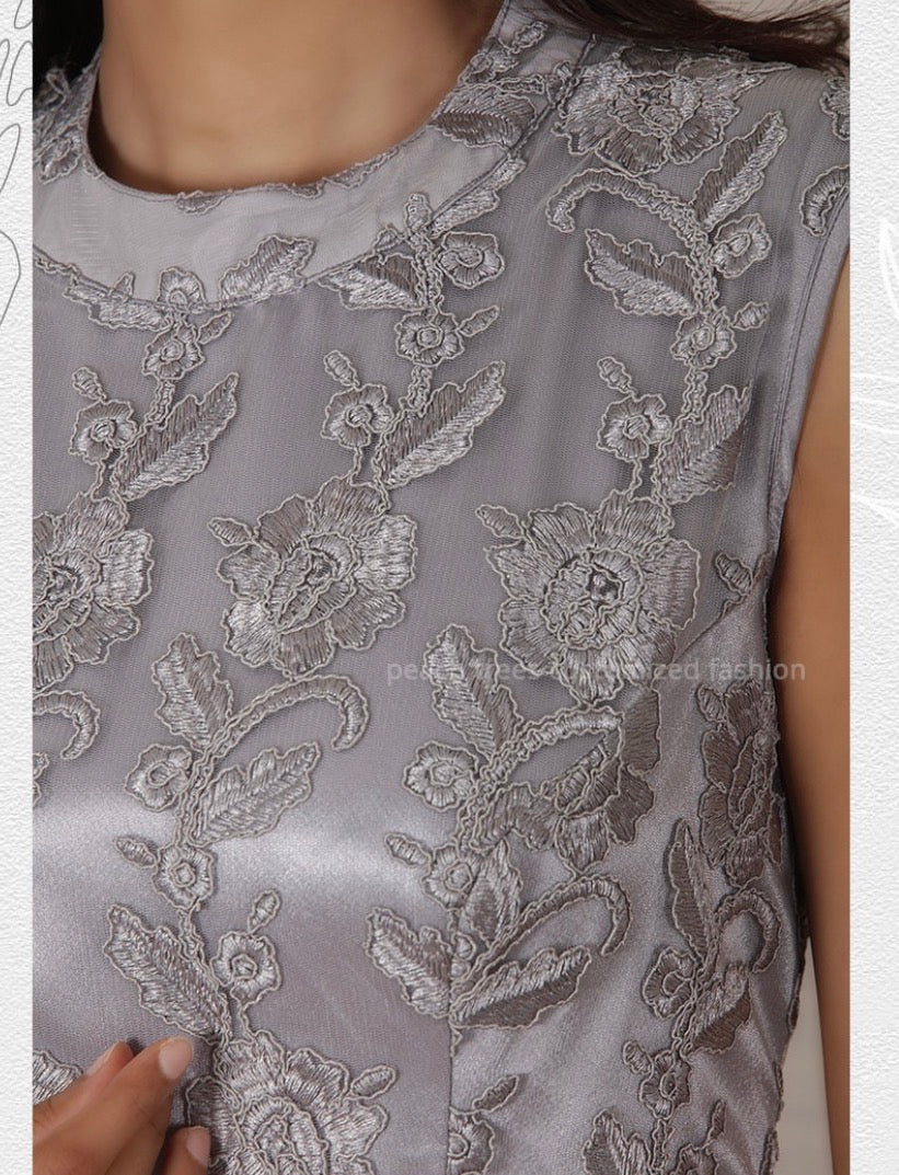 Silver Grey Designer Layered Gown