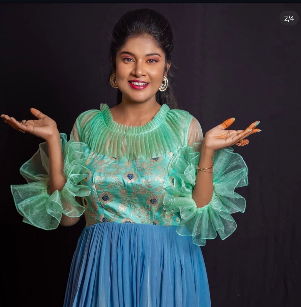 Ombre Designer Gown with Ruffle Sleeves