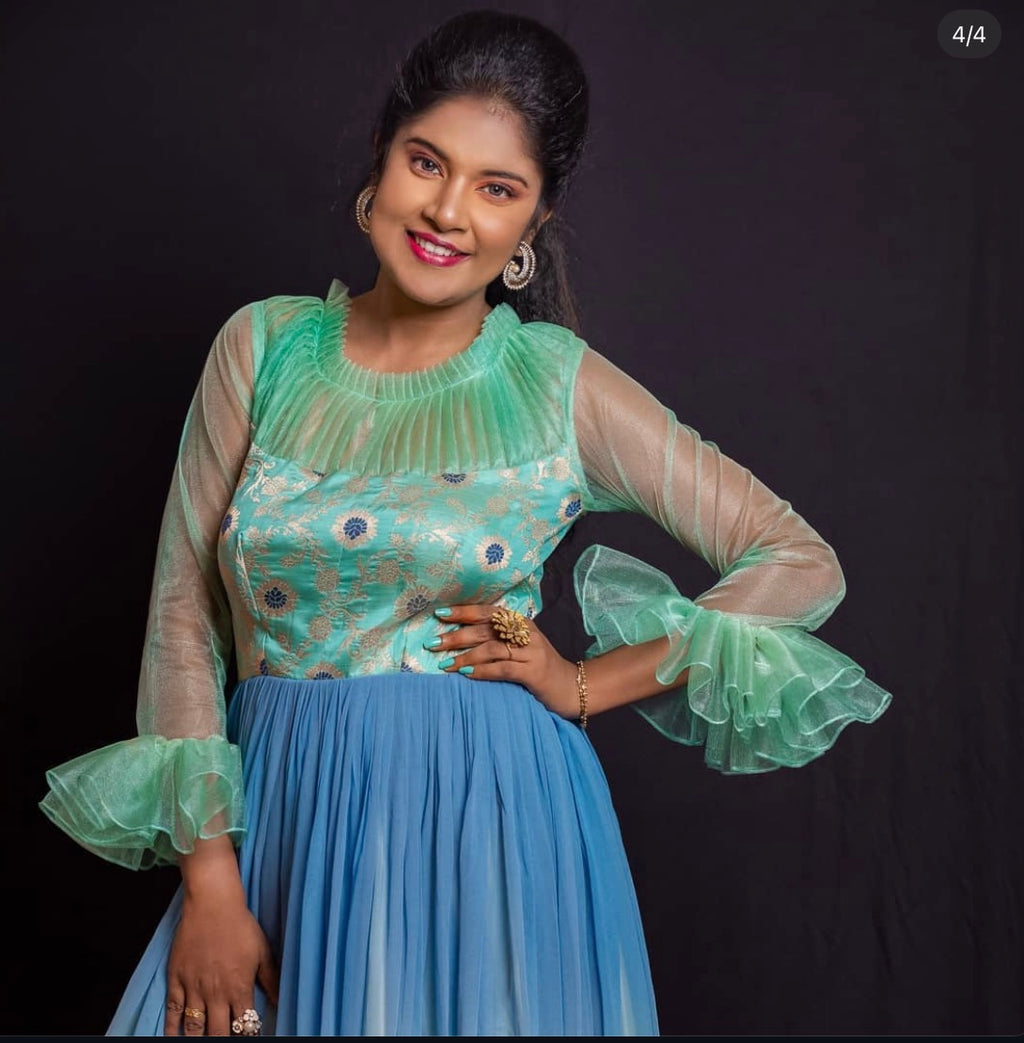 Ombre Designer Gown with Ruffle Sleeves